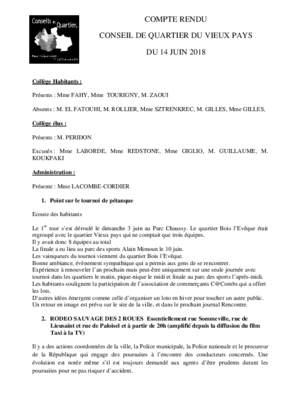 Compte-rendu du Conseil de quartier Vieux Pays du 14 juin 2018