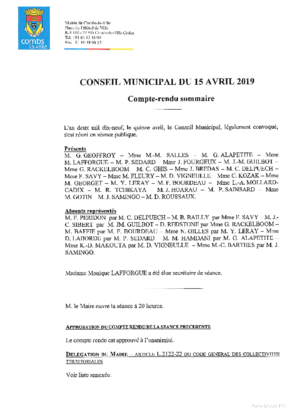 Compte-rendu du Conseil Municipal du 15/04/2019